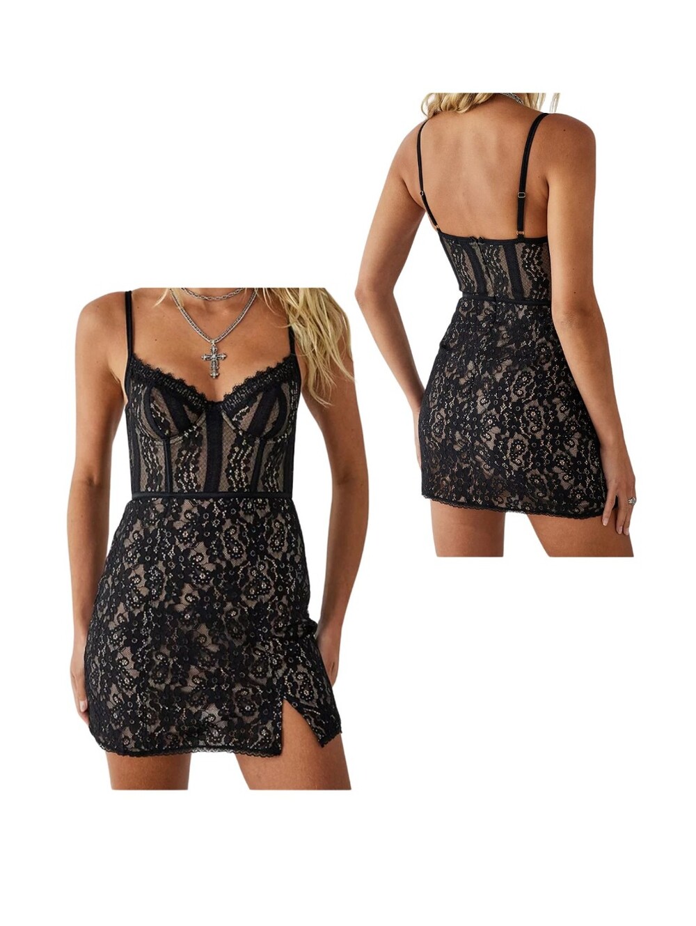Urban Outfitters Layla Lace Corset Mini Dress XS Black Coquette Goth - Picture 7 of 15
